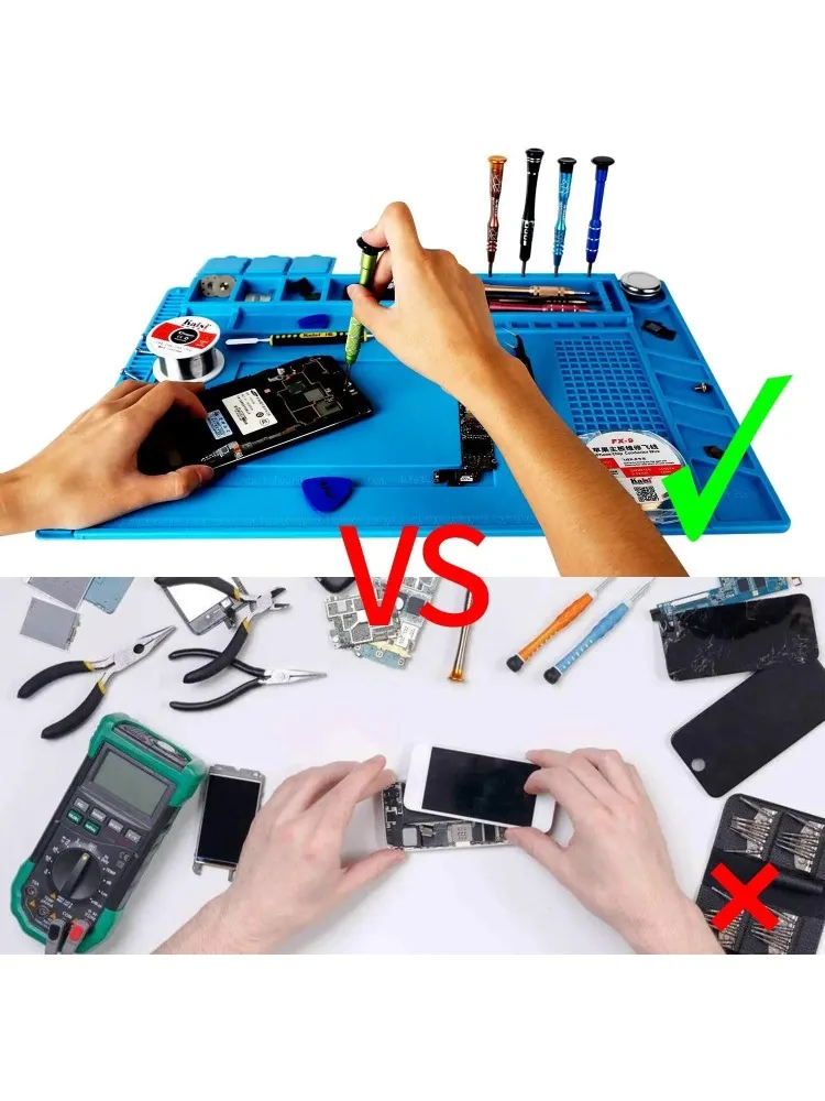 Tapis de station de soudage, tampon en silicone résistant à la chaleur (932 ° F) avec surface antistatique et magnétique pour la réparation électronique, montre pour ordinateur portable