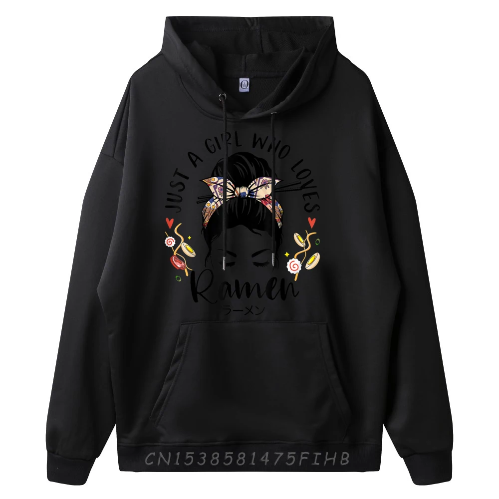 Just A Who Loves Ramen Japanese Messy Hair Bun Cute Oversized Hoodies Men New Year