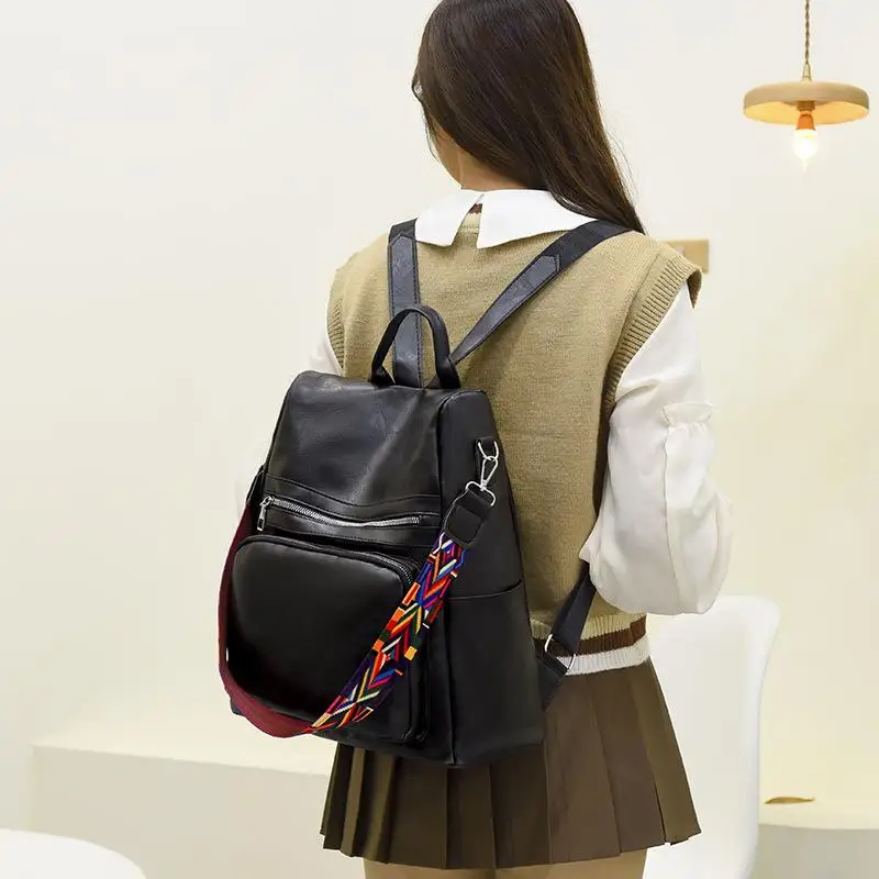 Vintage PU Solid Color Backpack Fashion Women's Designer Commuter Bag School Bag Multifunctional Shoulder Bag