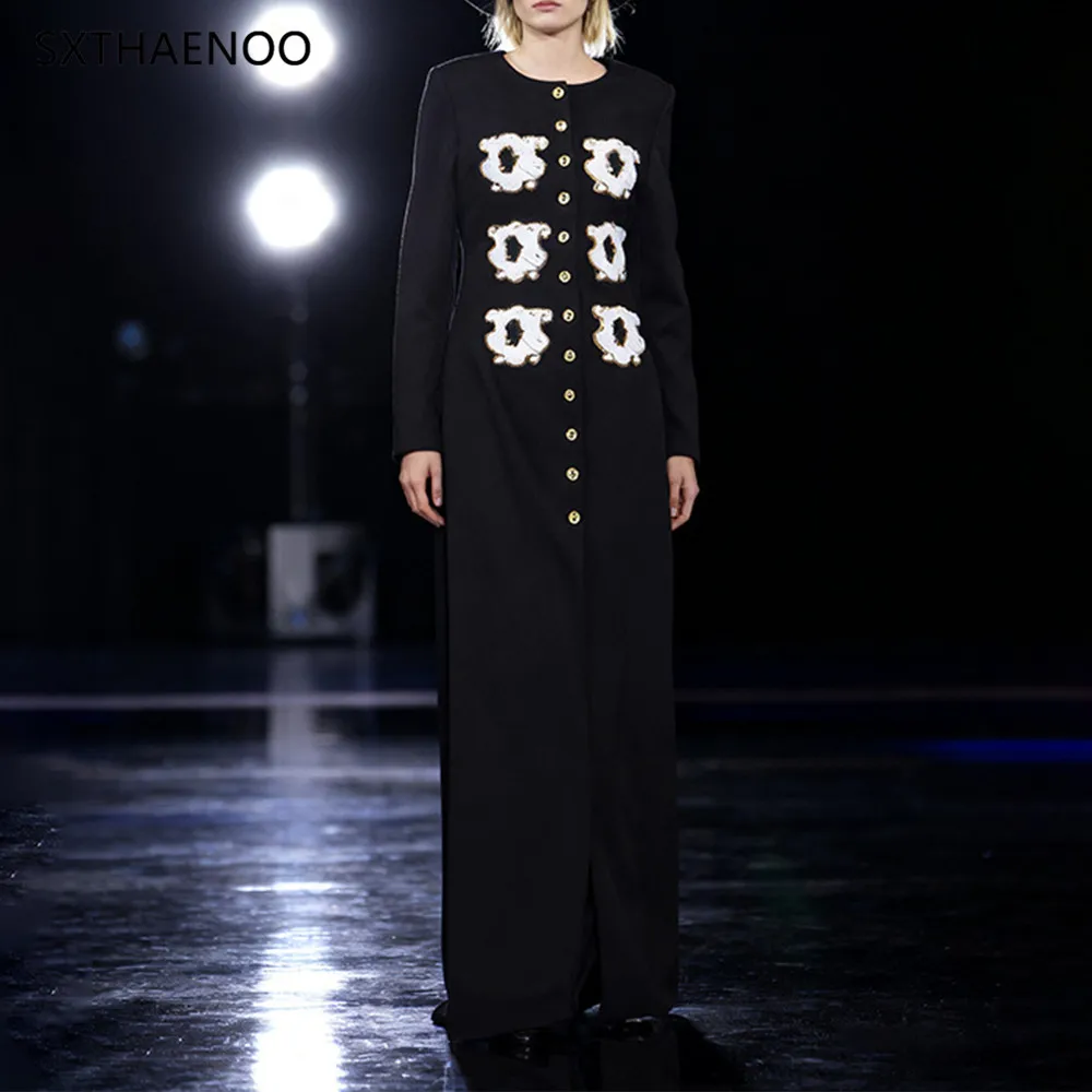 

SXTHAENOO индивидуальный узор в стиле пэчворк длинное пальто с круглым вырезом и длинными рукавами хитового цвета элегантная куртка женская модная верхняя одежда 2025