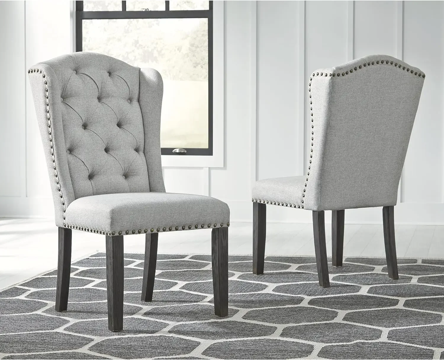 Design by Ashley Jeanette Traditional Tufted Upholstered Wingback Dining Chair, 2 Count, Light Gray