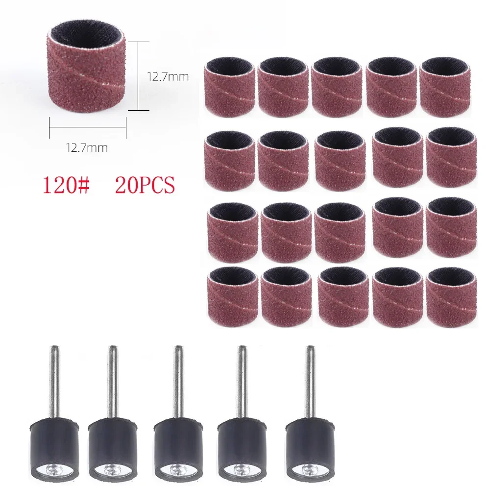 Sanding Drum Ring With Rod Abrasive Sandpaper Ring Rotary Grinding Head 40-320 Grit Electric Sanding Head Polishing Tool