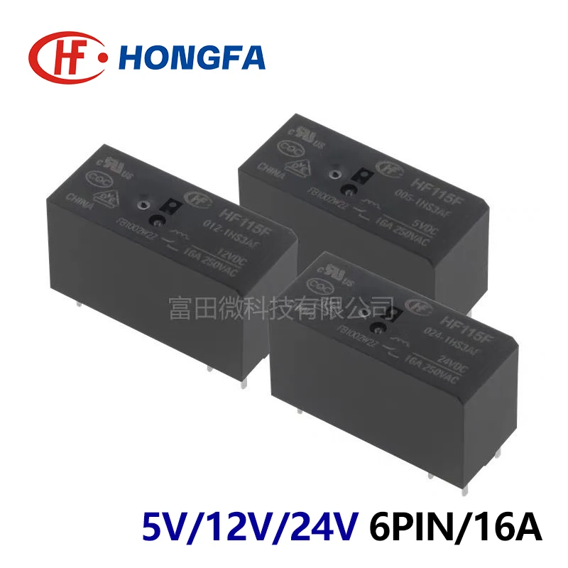 1Pcs HONGFA Relay JQX HF115F-005-1HS3AF HF115F-012-1HS3AF HF115F-024-1HS3AF 1HS3A 6Pin 16A 5V 12V 24V Power Relay