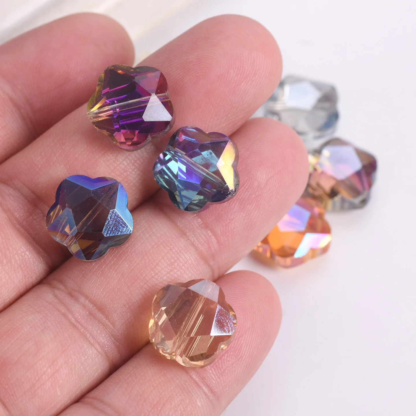 10pcs 14mm Flower Faceted Colorful Crystal Glass Loose Crafts Beads For Jewelry Making DIY Findings