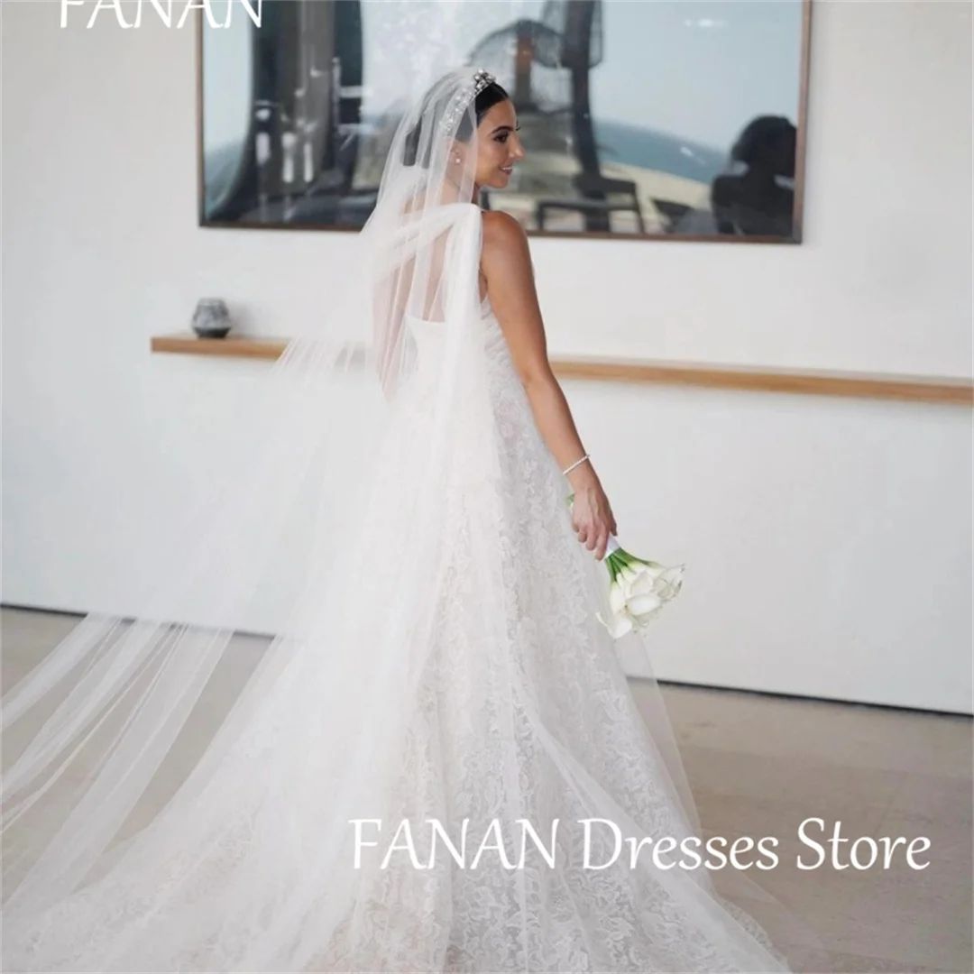 FANAN Korea A-Line One-Shoulder Lace Wedding Dresses 웨딩드레스 Ivory Customized Elegant Tulle Custom Made Bride Gowns Plus Size