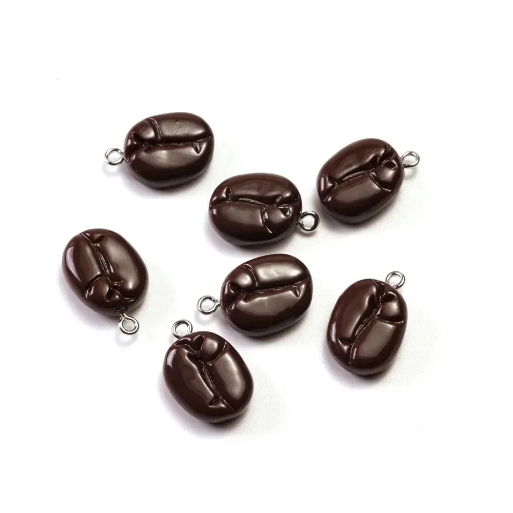 10Pcs Mini Coffee Bean Resin Charms Realistic Imitation Cacao Pendants DIY Supplies For Earring Necklace Key Ring Making view 3