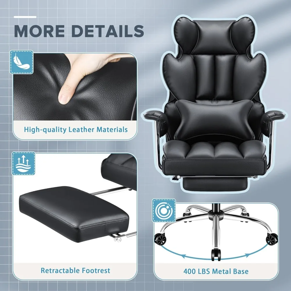 Office Chairs Big &Tall Office Chair, High Back Leather Chair with Footrest, Reclining Ergonomic Executive Suppo Office Chairs image 5