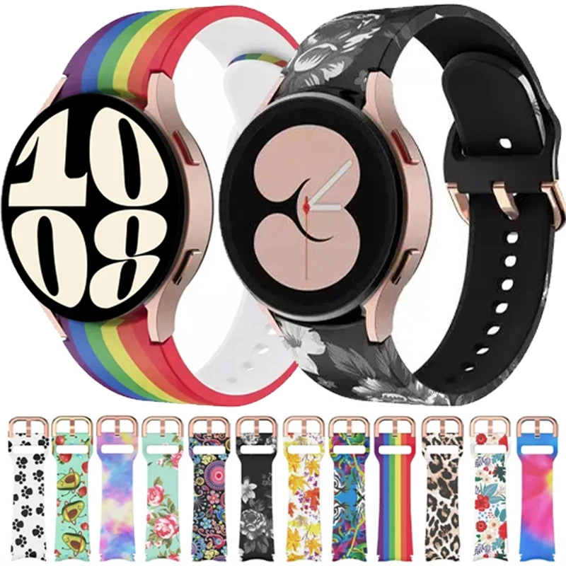 Bedrucktes Silikonarmband für Samsung Galaxy Watch 7 6 5 4 40/44mm Metallschnalle Farbiges Armband Watch 6 4 Classic 47/46mm Uhrenarmband