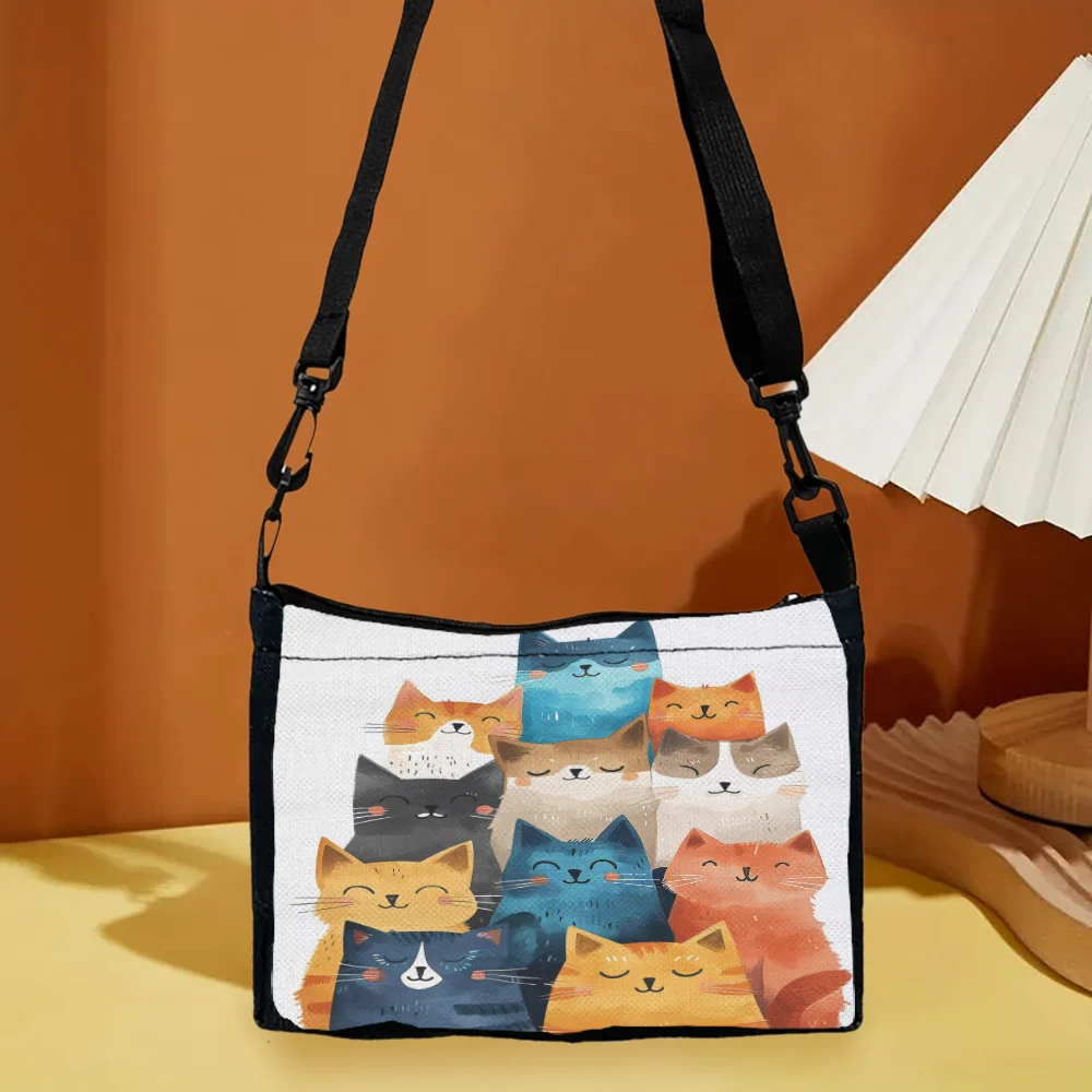 

Creative Stacked Kitten One-shoulder Crossbody Bag with Zipper,Hand Washable, Adjustable Shoulder Straps,for Going Out and Gifts