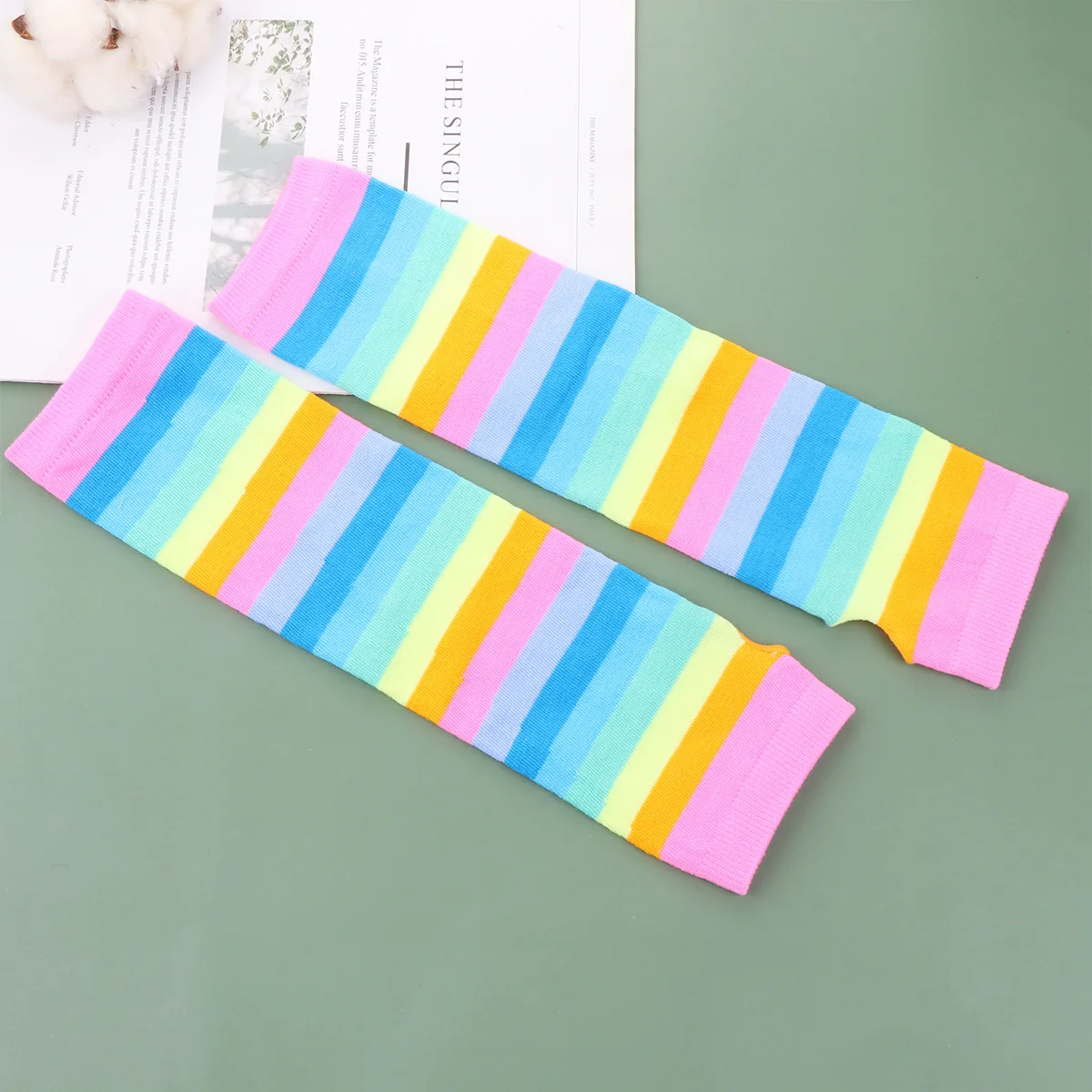 

2pcs Pink Rainbow Color Gloves Cosplay Sleeves Stripe Arm Cover Elastic Fit For Party Festival Wearable Accessories
