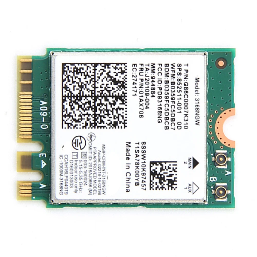 Dualband Wireless für Intel 3168 3168NGW 433 Mbit/s Bluetooth 4.2 802.11Ac NGFF WiFi-Netzwerkkarte