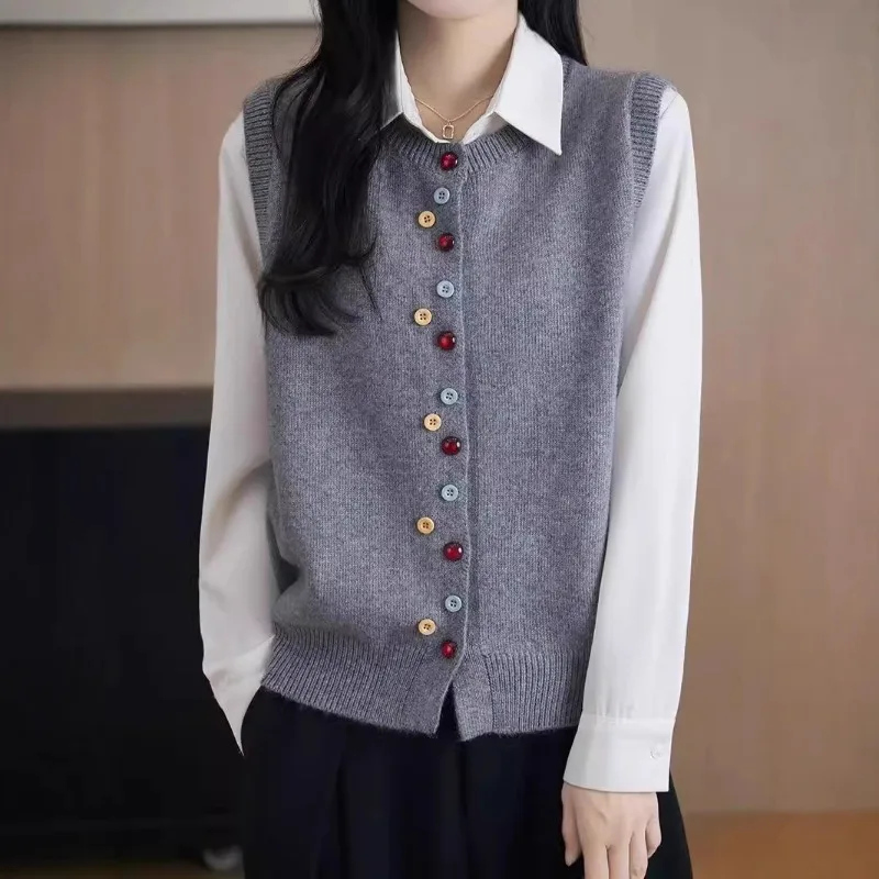New Women's Korean Knitting Vest Jacket, Sleeveless Knit Base Shirt Spring, Autumn, Winter, Female Casual Sweater, Vest Cardigan
