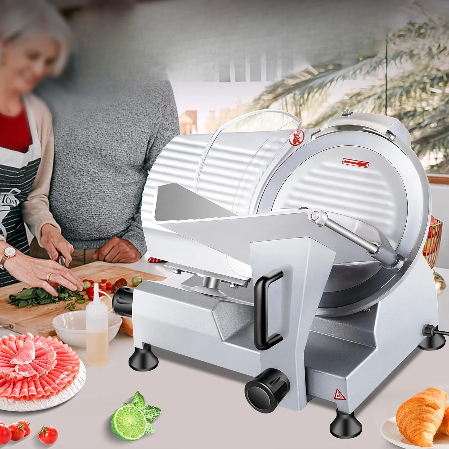 Commercial Meat Slicer,12 inch Electric Meat Slicer Semi-Auto 420W Premium Carbon Steel Blade Adjustable Thickness