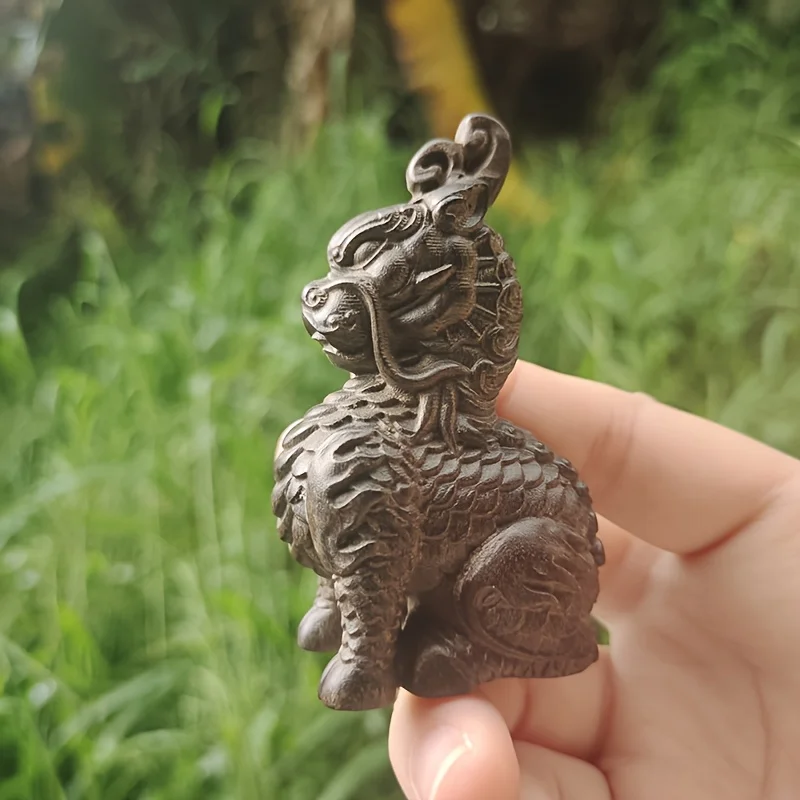 Wooden Kirin Statue Christmas Meditation Ornament Nordic Minimalist Art Desktop Guardian Spirit Theme New Year Gift Winter Limited Edition Meditation Sculpture Collectible Carving Craft Home Decoration Natural Inspiration Auspicious Totem Ornament