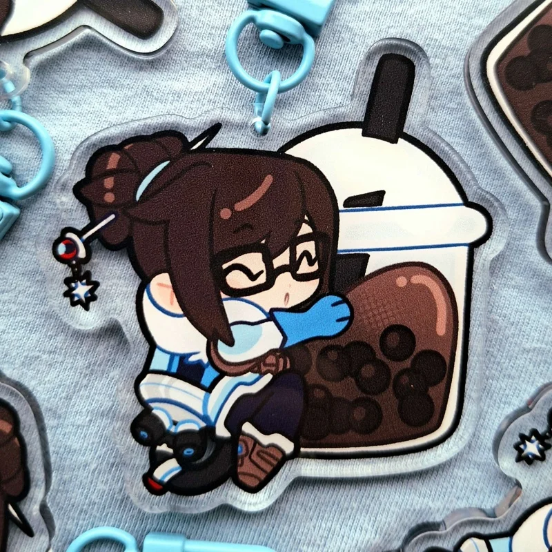 Overwatch Hana Song 5cm Drink Theme Acrylic Keychains Hero Character Bag Charms Backpack Pendants Daily Decor Accessories Gifts view 2