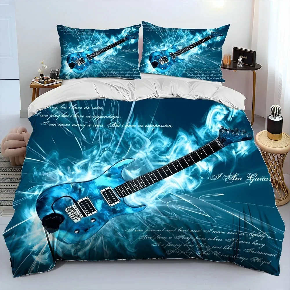 3D Classical Guitar Electric Guitar Comforter Bedding Set,Duvet Cover Bed Set Quilt Cover Pillowcase,King Queen Size Bedding Set