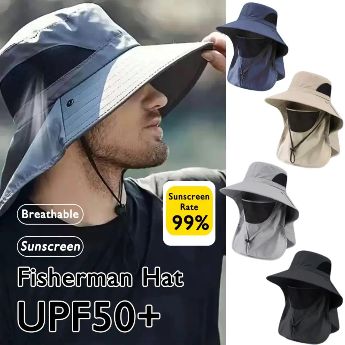 Fisherman Bucket Hat with Face Cover Outdoor Travel UV Protection Sun Visor Cap Hiking Fishing Climbing Oversized Hat
