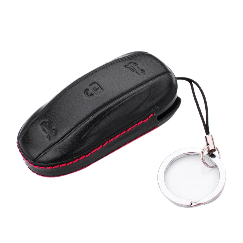 AU04 -Leather Car Smart Remote Key Fob Case Holder Cover Key Protectior For Tesla Model X /S