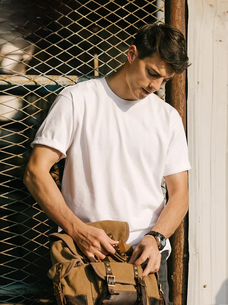 

Мужская футболка свободного кроя с коротким рукавом Simwood Basic Color Heavyweight Base Layer Top из хлопка для молодежи, летняя мода