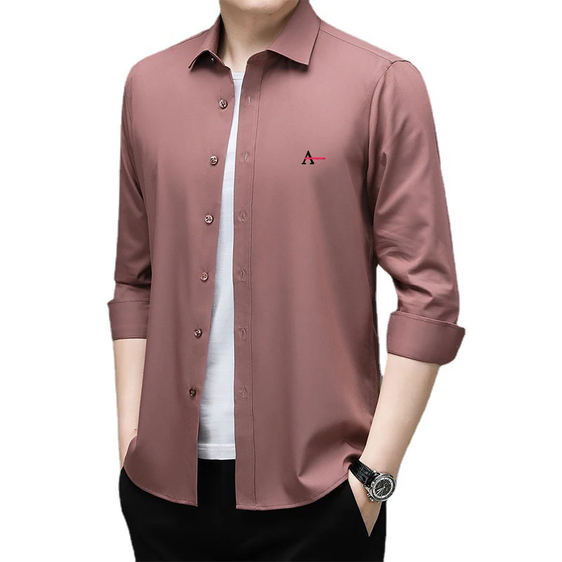 Camisa de mangas comprimidas para hombres, camisa informal masculina, ajuste clásico, marrón, azul, preto, 2023