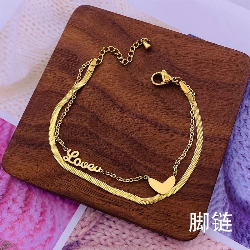 

Titanium steel design sense of love love double anklet female ins style personality niche brand simple and versatile accessories