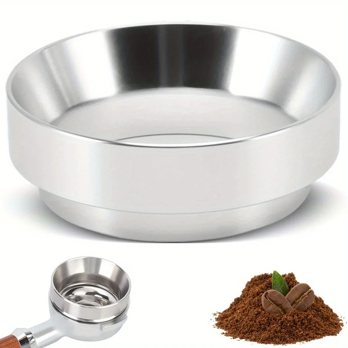 51/53/58mm Espresso Dosing Funnel, Aluminum Magnetic Coffee Funnel Compatible, Silver/Black Espresso Magnetic Dosing Ring