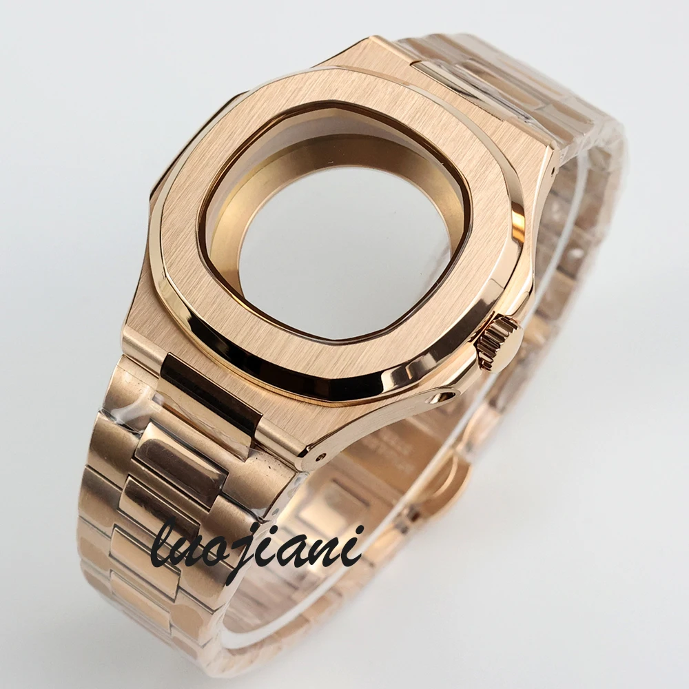 

40mm PVD black/rose gold/silver watch case square and strap 316L steel sapphire for nautilus nh35 nh36 nh36 movement 29.8mm dial