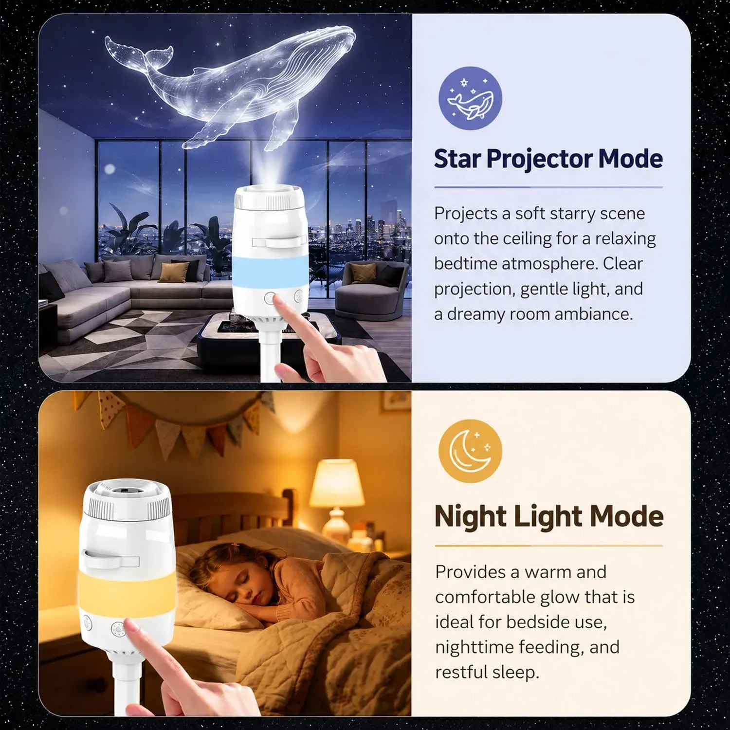 2-IN-1 USB Galaxy Projection Light with 13 Scenes, 7 Colors Stepless Dimming Night Light for Car Interior, Home, Bedroom, Romantic Galaxy Atmosphere Light