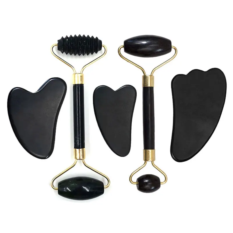 

Natural Black Stone Gua Sha Jade Roller Massage Tools For Face Double Head Roller Facial Beauty Massager Wrinkles Firm Skin Care