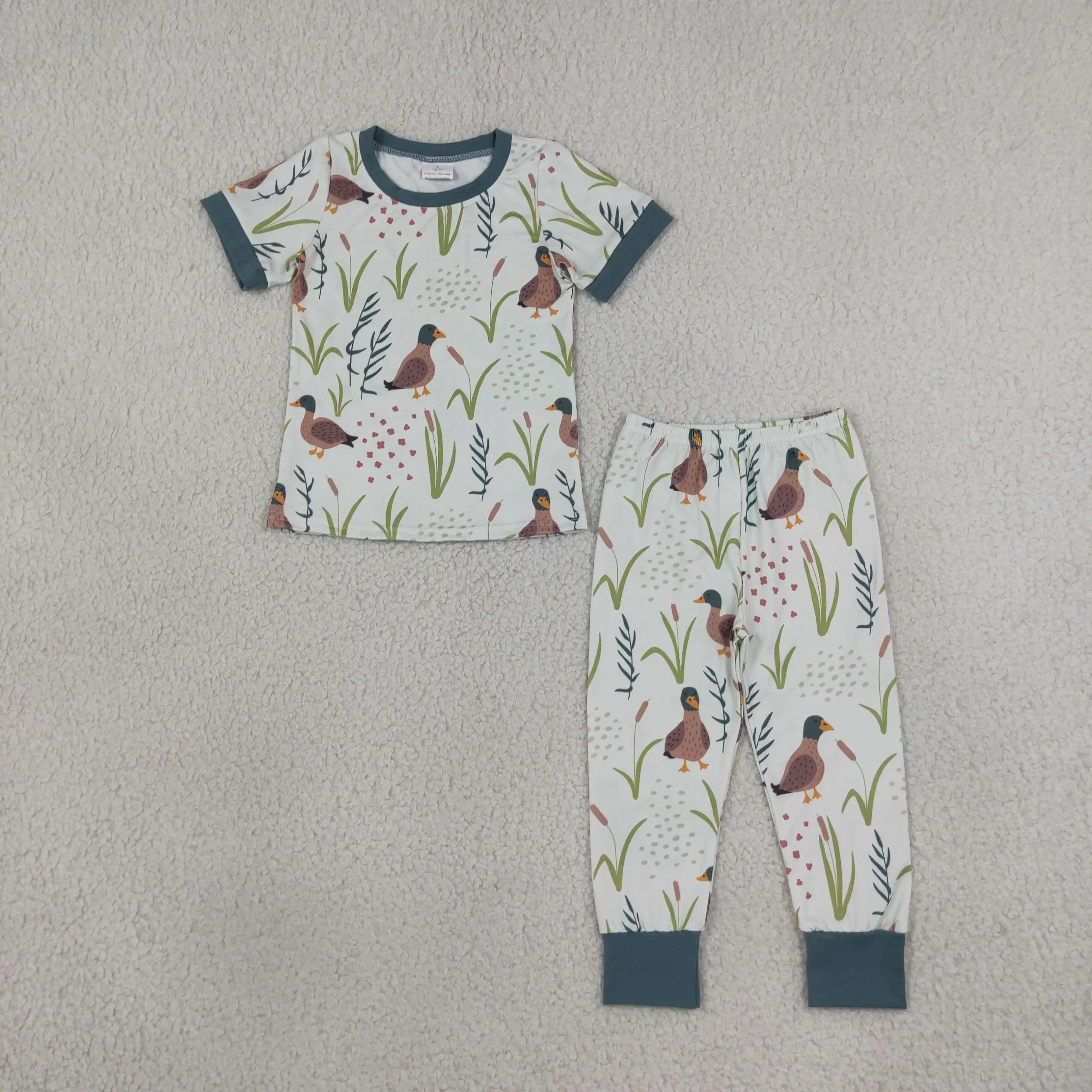 Wholesale Baby Boy Hunting Clothes Kids Short Sleeves Ducks Shirt Tee Set Toddler Children Pants Outfit