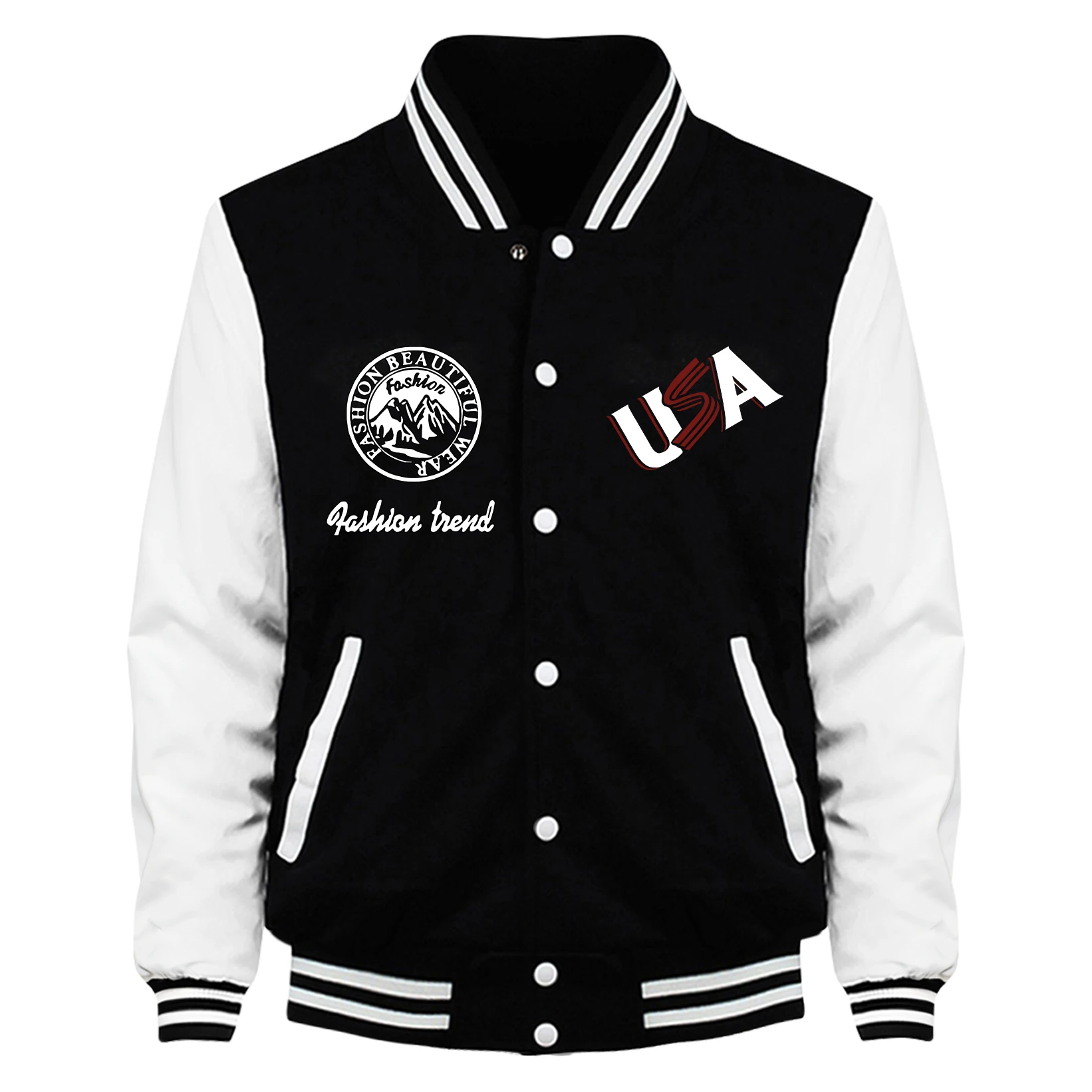 

Usa Pashion Beautiful Wear Print Jackets Men Casual Pocket Baseball Coat Fashion Loose Top Autumn Street Vintage Unisex Clothing