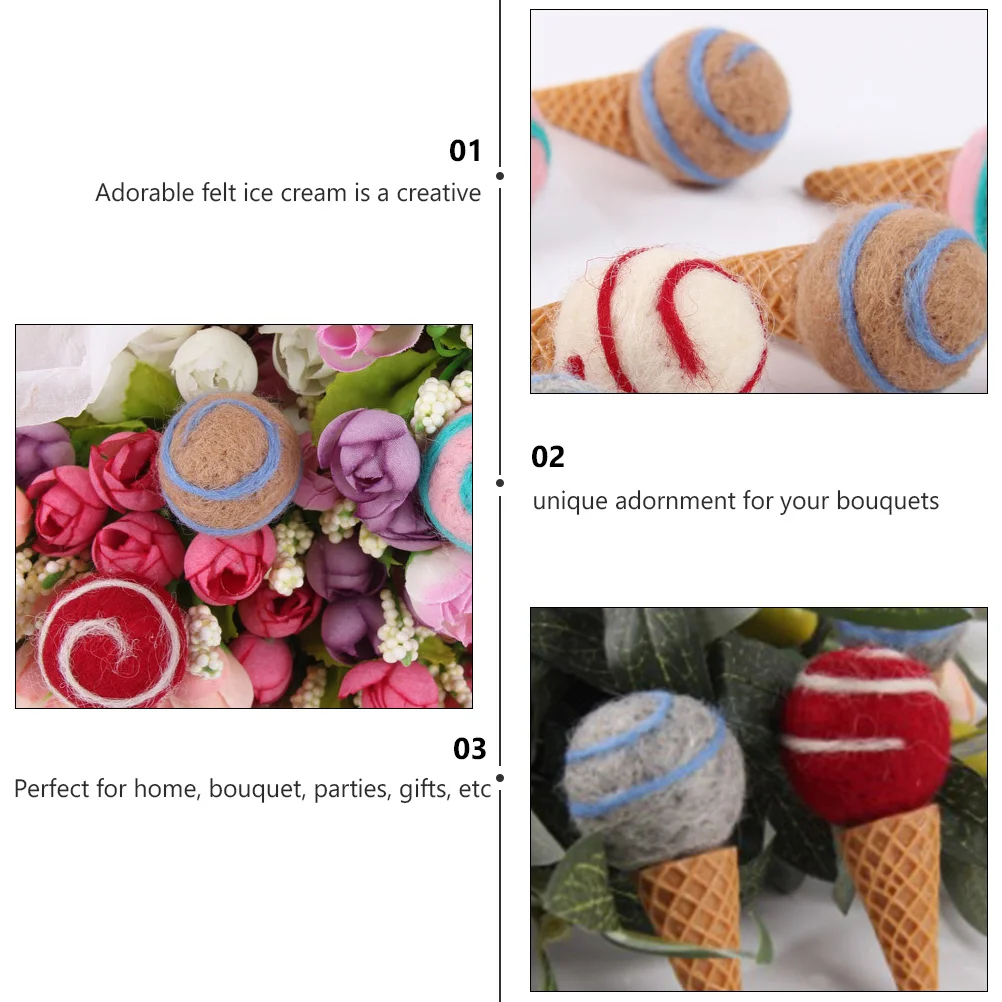 

5 Pcs Ornaments Wool Felt Ice Cream Wreath Simulation Christmas Decorations
