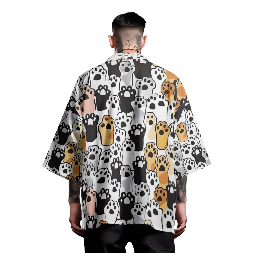 Classic Chinese Style Design Sense of National Tide Small Animal Paw Multi-patterned Robe Men's Casual Kimono Men's Tops