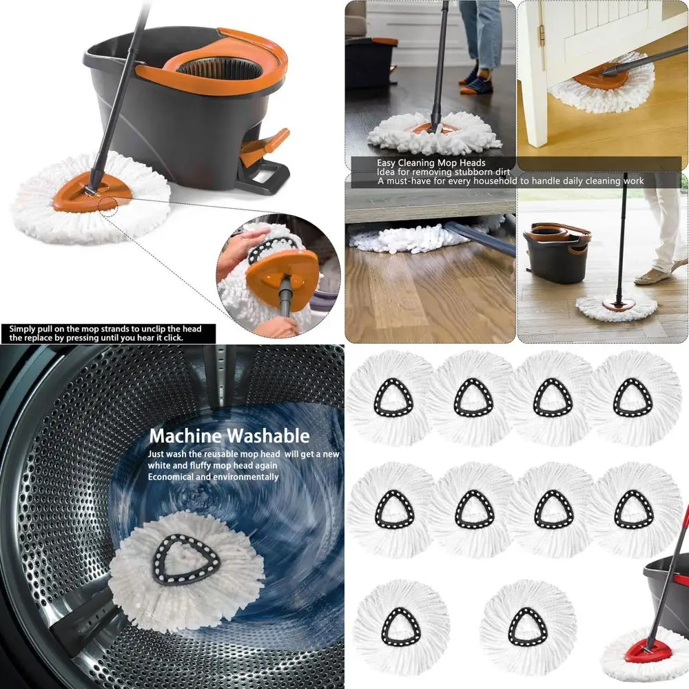 

Microfiber Spin Mop Replacement Heads, Compatible with Triangle Mop, White, 10-Pack for Floor Cleaning