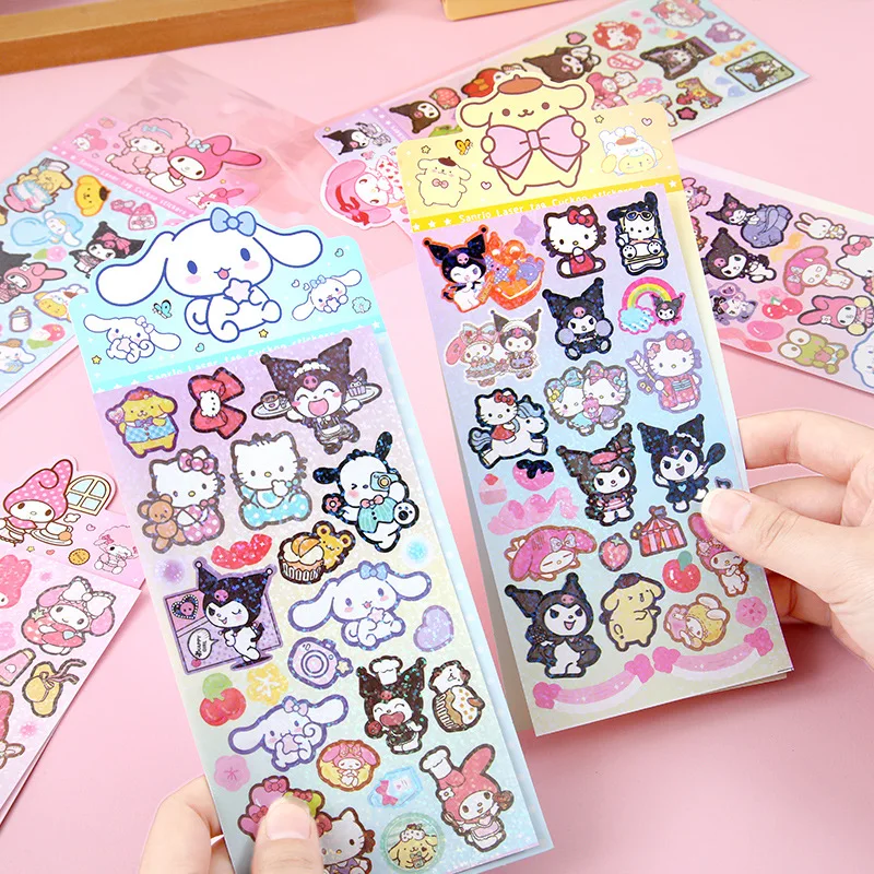 Sanrio-pegatina de 20 piezas de dibujos animados, Pochacco Kuromi Melody Kitty, Kawaii, suministros de papelería para estudiantes, regalos de