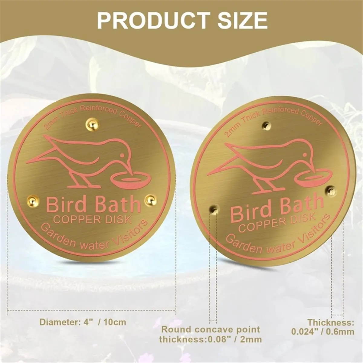 4-Piece Pure Copper Disks for Bird Baths, 4-Inch Large Metal Protector for Outdoor Birdbath Bowls