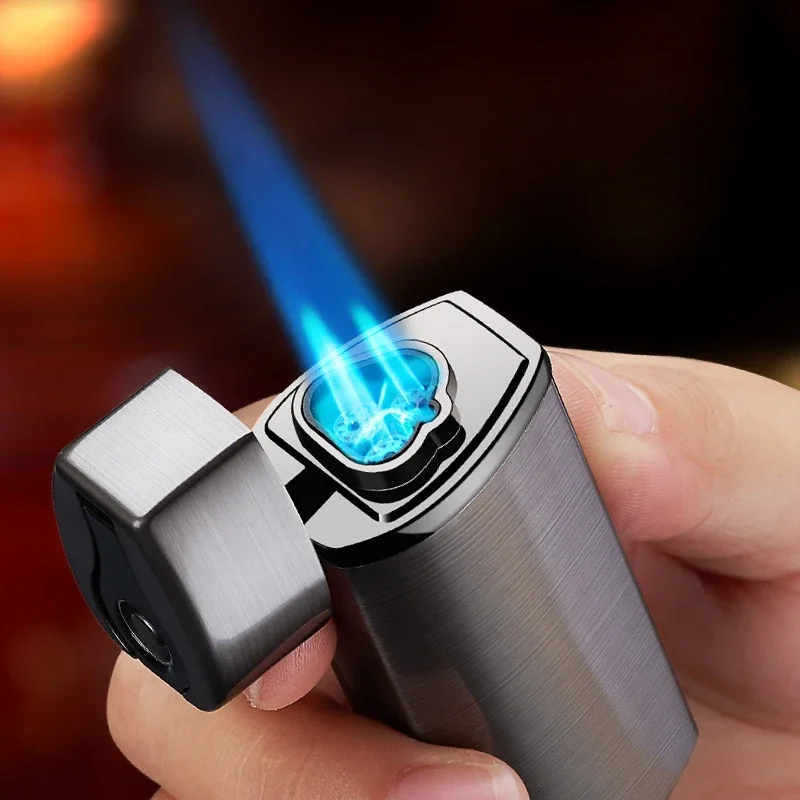 Metal USB Three Head Flashlight Crossbar LED Jet Cigar Lighter Three Nozzle Turbo Cigar Lighter Men's Accessories Men's Gifts