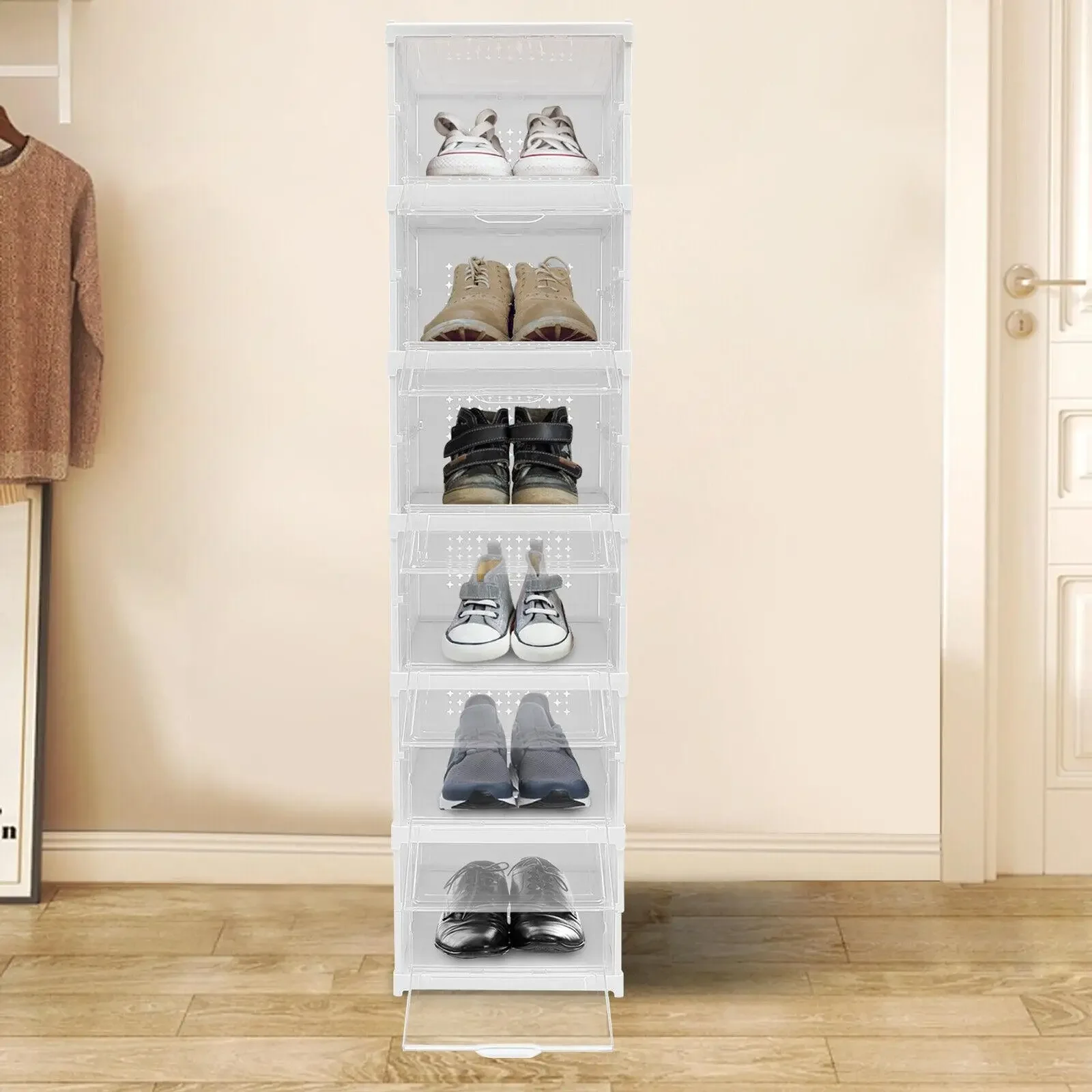 6 Layer Installation-Free Shoe Box With Transparent Doors Stackable Shoe Cabinet Foldable Entryway Shoe Rack Storage Organizer