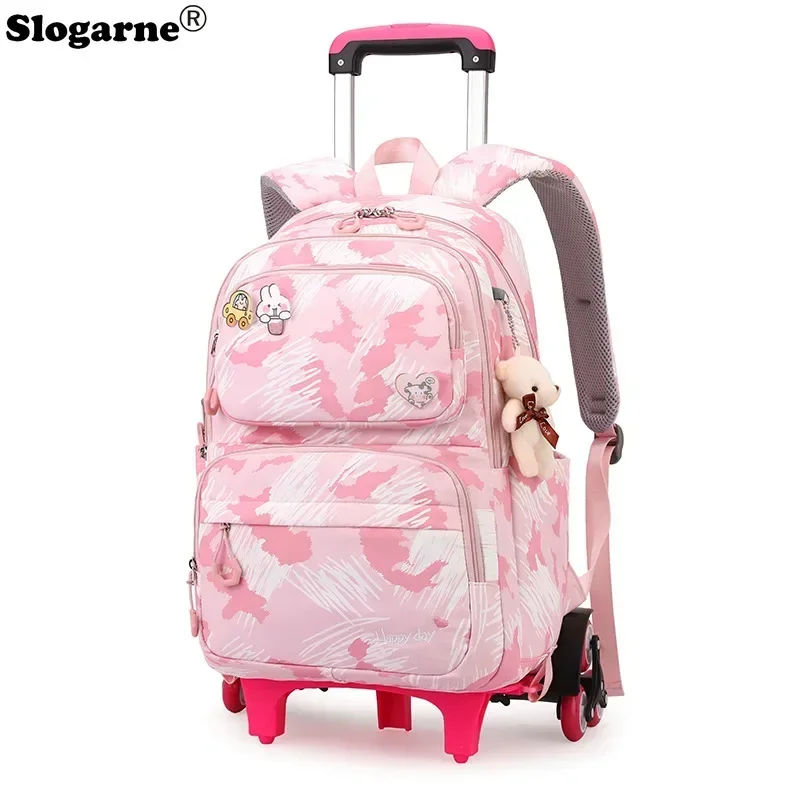 2025 Children School Trolley Backpack Lightweight Rolling Wheeled Backpacks for Girls Kids Primary School Backpack Child Bookbag