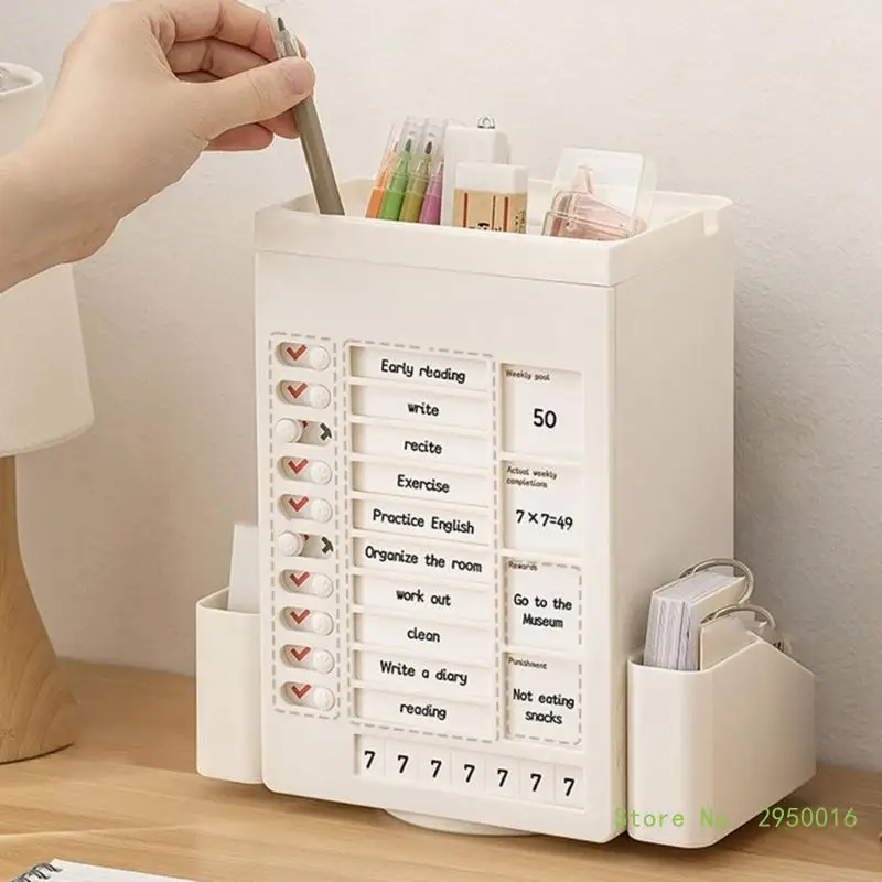 Multifunctional Desk Organiser with Chores Chart Rotating Obliqued Pen Holder 11 Compartment Desk Art Supply Organisers