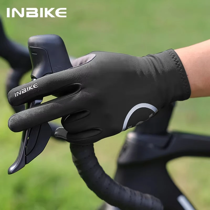INBIKE Herren Winter-Thermo-Fleece-Fahrradhandschuhe, Vollfinger, mit Gelpolsterung, Touchscreen-kompatibel, winddicht, für Mountainbike und Rennrad