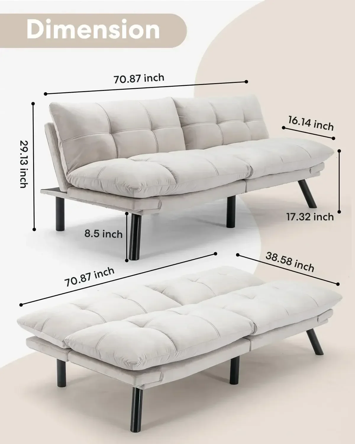 Convertible Futon Sofa Bed, 71