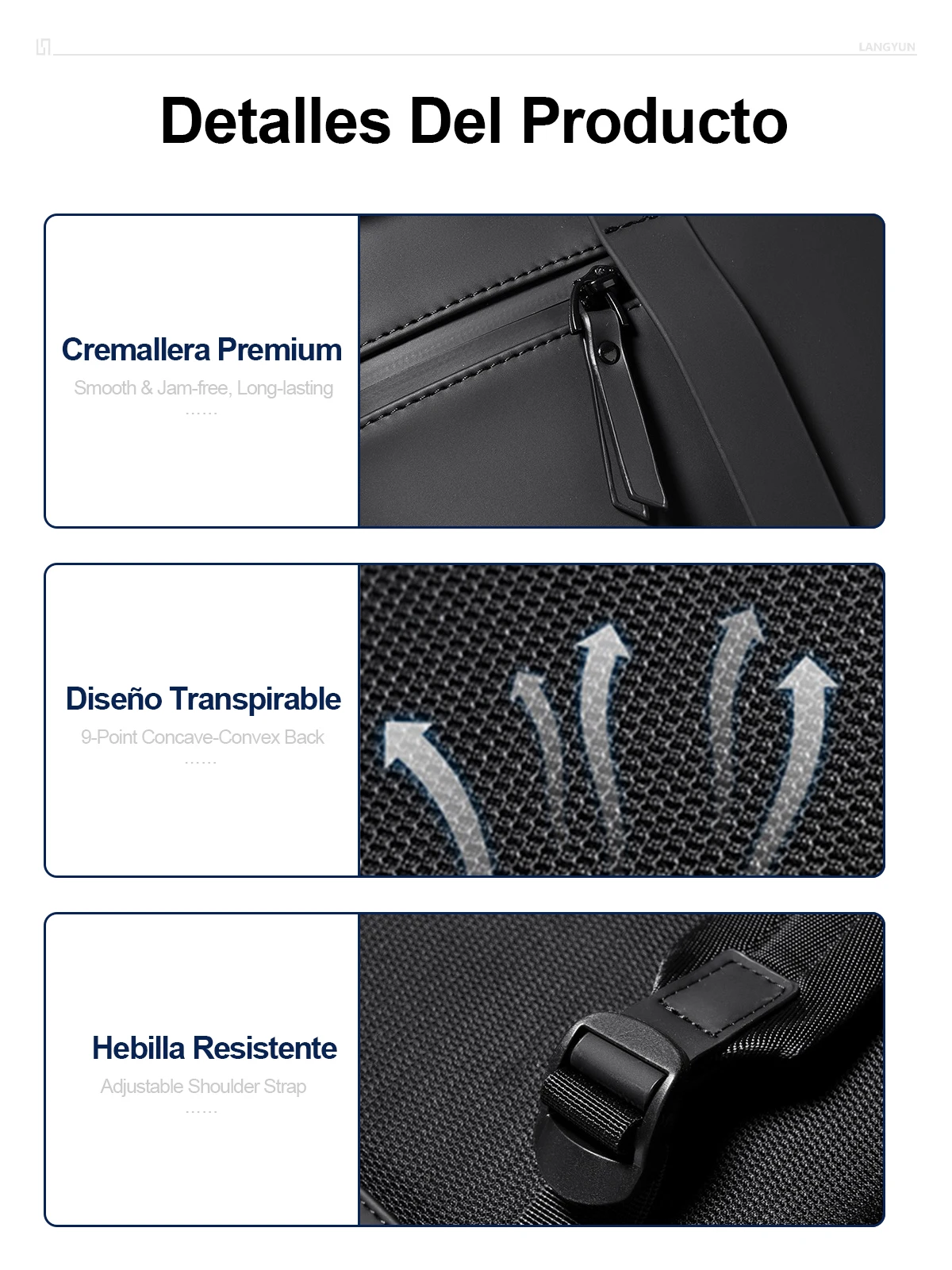 LANGYUN Mochila de Hombre de Cuero PU Impermeable de Alta Calidad, Bolsos para Portátil de 15.6 Pulgadas, Gran Capacidad, Multifuncional