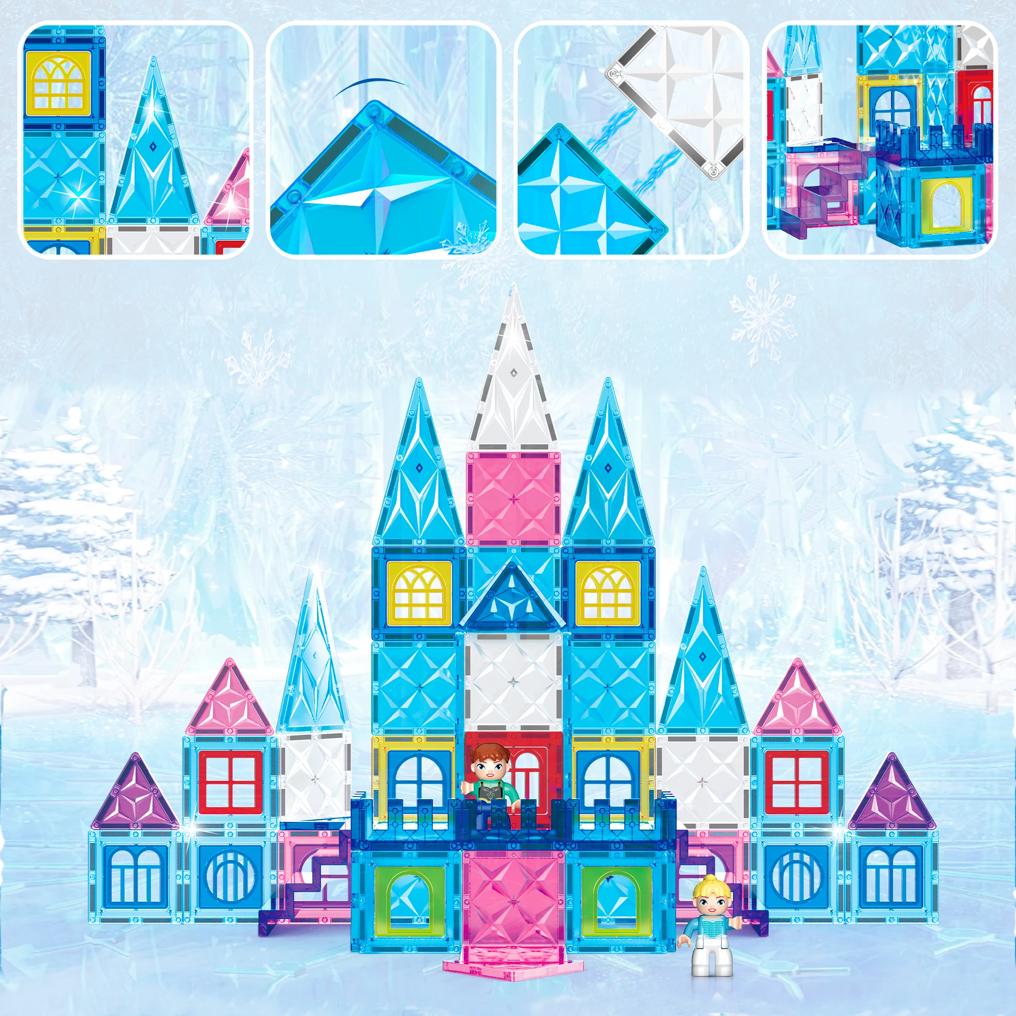 EDUCIRO Magnetic building blocks, ice and snow theme, children's DIY building magnetic pieces - 80 pieces