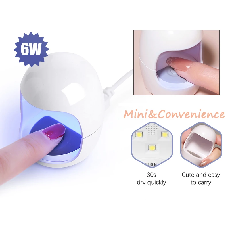 Sèche-ongles UV portable en forme d'œuf, mini machine de photothérapie à un seul doigt, séchage rapide, lampe à ongles, outils de manucure, 6W