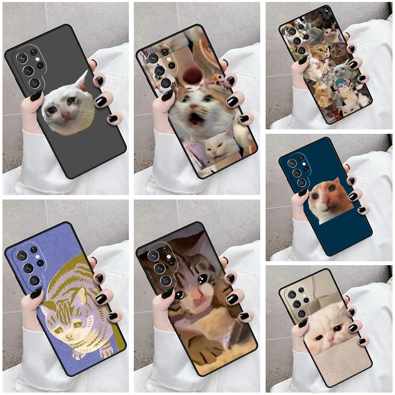 Phone Case For Samsung Galaxy S24 S23 S21fe S22 Ultra Plus Note 10 20 S8 S9 S10 Cover Sad Cat Crying Cat Cute Meme