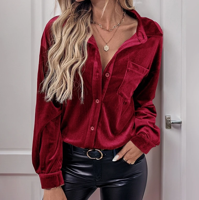 

Sexy and elegant long sleeved velvet cardigan top with lapel shirt, 2025 autumn and winter new fashionable casual women's suit