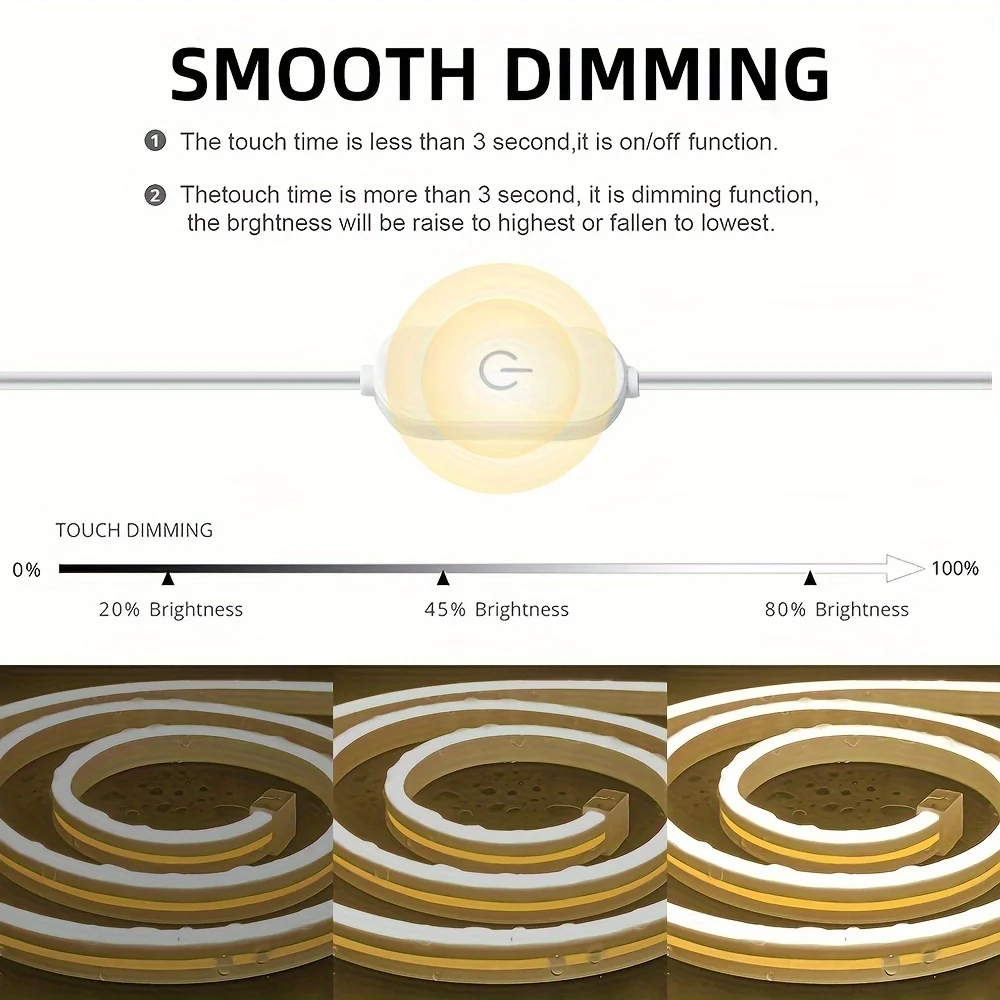 LED Taśma neonowa USB DC 5V Możliwość przyciemniania Przełącznik z czujnikiem dotykowym Elastyczna silikonowa taśma neonowa Wodoodporna do dekoracji