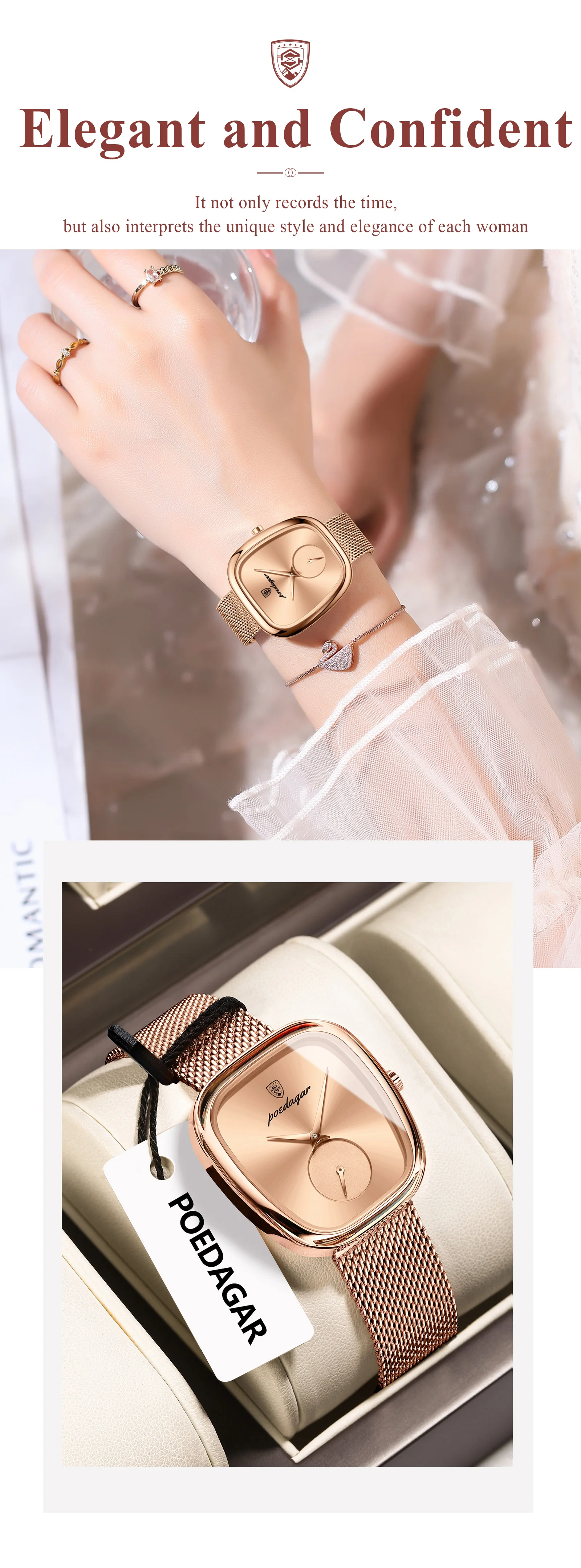 POEDAGAR Luxus Marke Frau Uhr Wasserdichte Edelstahl Mesh frauen Uhren Mode Elegante Quarz Damen Armbanduhr Reloj – Detail 4