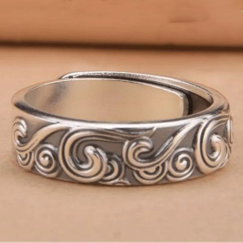 S999 Sterling Silver Rings for Women Men New Fashion Eternal Vine Totem Sea Wave Adjustable Pure Argentum Jewelry Wholesale